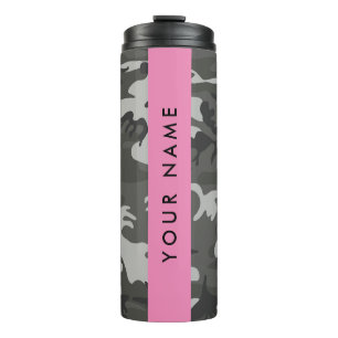 Gray Camouflage Pattern, Your name, Personalize Thermosbecher