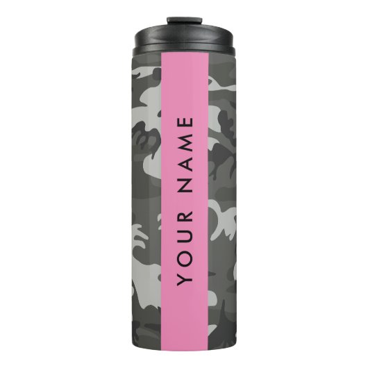 Gray Camouflage Pattern, Your name, Personalize Thermosbecher (Vorderseite)