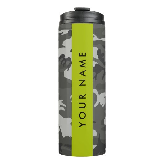 Gray Camouflage Pattern, Your name, Personalize Thermosbecher (Vorderseite)