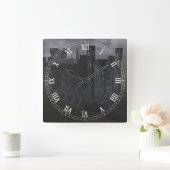 Gray Castle Roman Numerals Clock Quadratische Wanduhr (Zuhause)