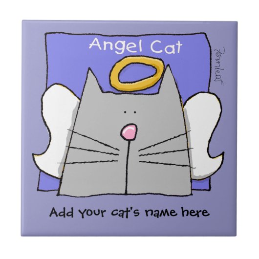 Gray Cat Angel Personalize Fliese (Vorderseite)