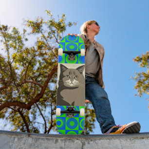 GRAY CAT ART SKATEBOARD