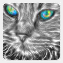 Gray Cat Art Square Stickers - Glossy