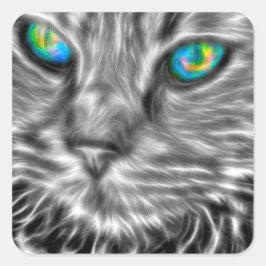 Gray Cat Art Square Stickers - Glossy