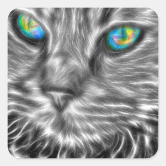 Gray Cat Art Square Stickers - Glossy (Vorderseite)