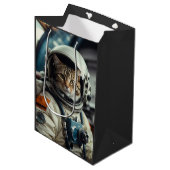 Gray Cat Astronaut im Weltraum Mittlere Geschenktüte (Vorderseite Schrägansicht)