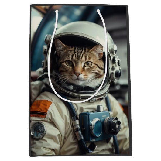 Gray Cat Astronaut im Weltraum Mittlere Geschenktüte (Vorderseite)