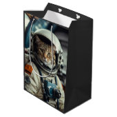 Gray Cat Astronaut im Weltraum Mittlere Geschenktüte (Rückseite Schrägansicht)