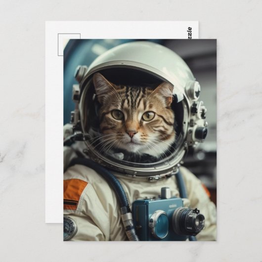 Gray Cat Astronaut im Weltraum Postkarte (Vorne/Hinten)