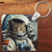 Gray Cat Astronaut im Weltraum Schlüsselanhänger (Rückseite)