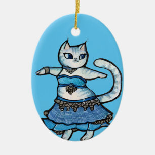 Gray Cat Belly Dancer Keramik Ornament