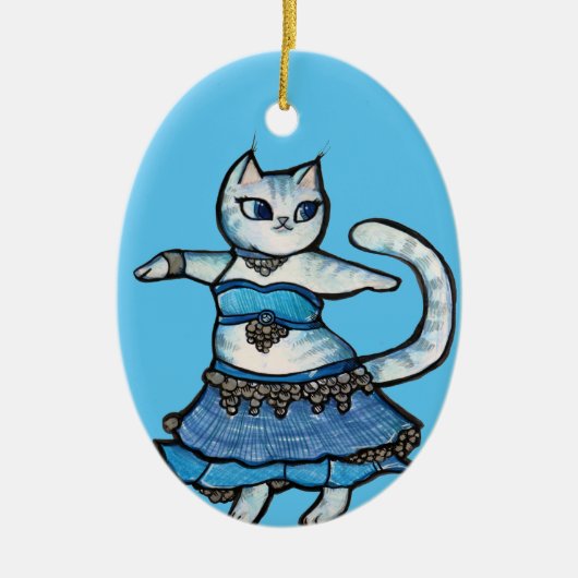 Gray Cat Belly Dancer Keramik Ornament (Vorne)