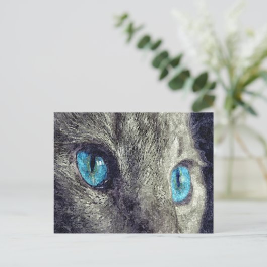 Gray Cat Blue Eyes Postkarte (Stehend Vorderseite)