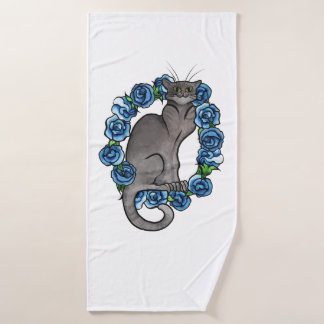 Gray Cat Blue Rose Caturday Gray Cats Badehandtuch