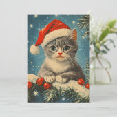 Gray Cat Christmas Feiertagskarte (Stehend Vorderseite)