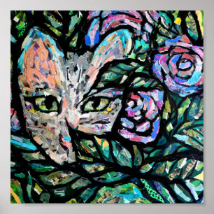 Gray Cat Collage Art Kitty Cats Collages Poster