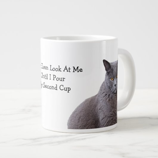 Gray Cat Grouchy Coffee Tasse (Vorderseite Rechts)