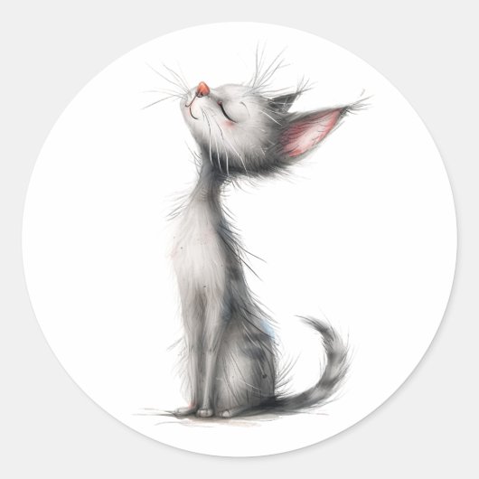 Gray Cat Illustration Runder Aufkleber (Vorderseite)