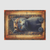 Gray Cat in Ornate Steampunk Stye DZ8F Decoupage Seidenpapier (Vorderseite)