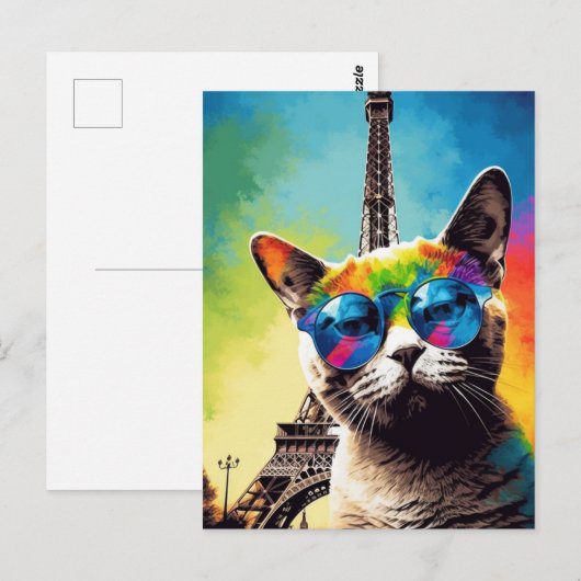 Gray Cat in Paris Postkarte (Vorne/Hinten)