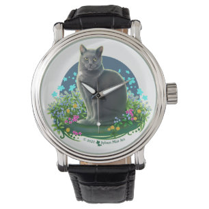 Gray Cat in the Flower Garden Armbanduhr