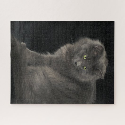 Gray Cat Long Hair Russian Blue Kitten Niedlich  Puzzle (Horizontal)