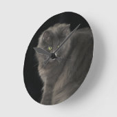 Gray Cat Long Hair Russian Blue Kitten Niedlich Runde Wanduhr (Winkel)