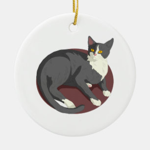 Gray Cat Lying Down Keramikornament