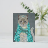 Gray Cat | Mit Glockenportrait verziert Postkarte (Stehend Vorderseite)