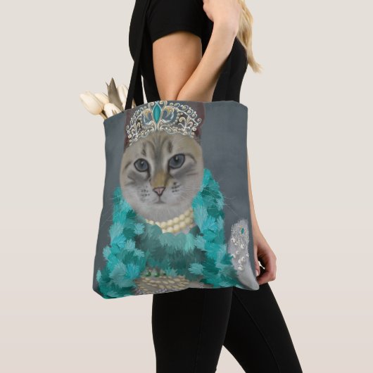 Gray Cat | Mit Glockenportrait verziert Tasche (Von Nahem)