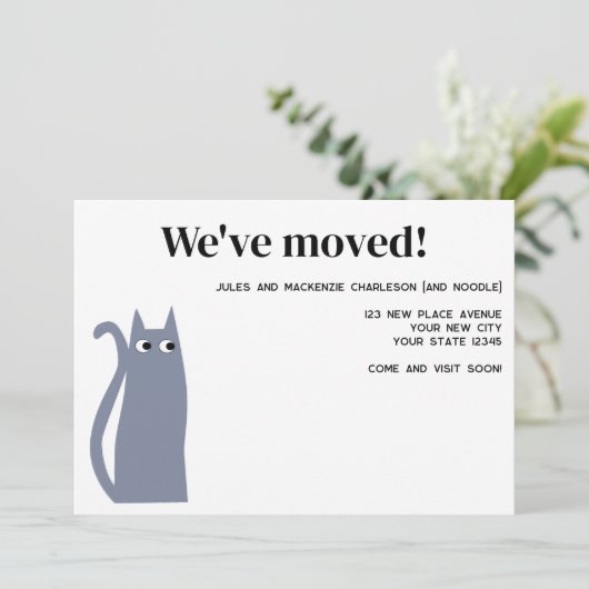 Gray Cat Moving New Zuhause Ankündigung (Stehend Vorderseite)