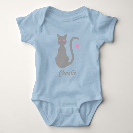 Gray Cat Name Baby Bodysuit Strampler (Vorderseite)