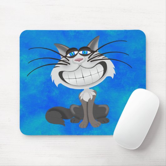 Gray Cat on Blue - Maus Pad Mousepad (Mit Mouse)