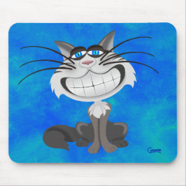 Gray Cat on Blue - Maus Pad Mousepad