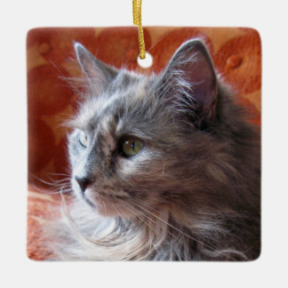 Gray Cat on Coach Keramikornament