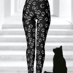 Gray Cat Paw Prints Muster Mit Monogramm Leggings