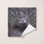 Gray Cat Portrait Badhandtuch Set (Waschlappen)