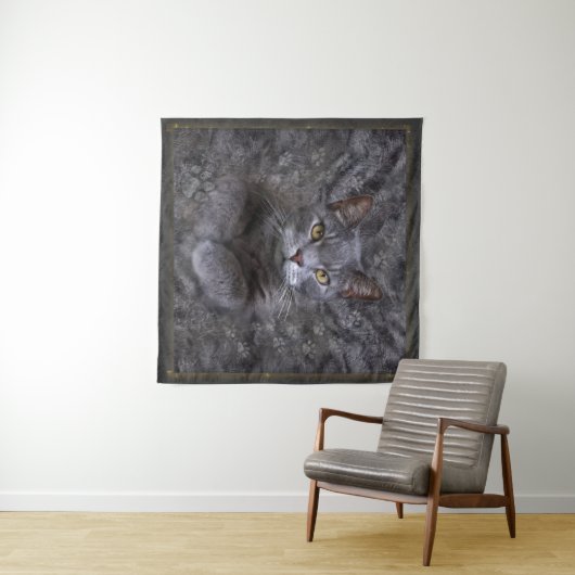 Gray Cat Portrait Wandteppich (Beispiel (Horizontal))