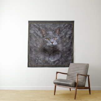 Gray Cat Portrait Wandteppich