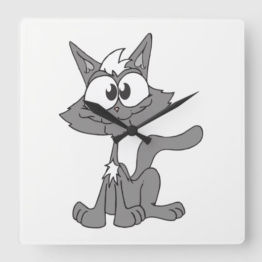 Gray Cat Quadratische Wanduhr (Vorderseite)