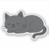 Gray Cat Sleeping Peacefully – Minimalist Cat Art Aufkleber (Vorderseite)