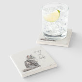 Gray Cat Steinuntersetzer (Seitenansicht)