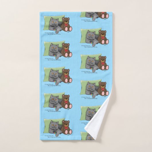Gray Cat Teddy Bear Badhandtuch Set (Handtuch)
