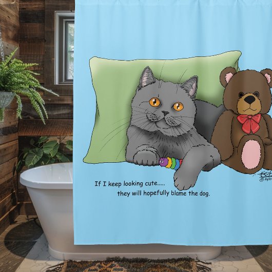 Gray Cat Teddy Bear Duschvorhang