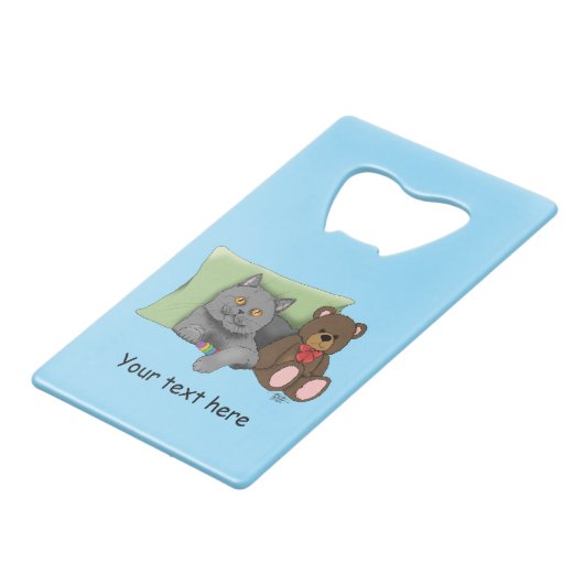 Gray Cat Teddy Bear Geldbeutel Flaschenöffner (Vorderseite Schrägansicht)