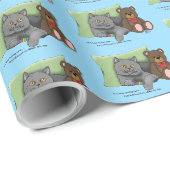 Gray Cat Teddy Bear Geschenkpapier (Rolleneckpunkt)