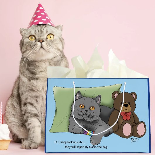 Gray Cat Teddy Bear Große Geschenktüte