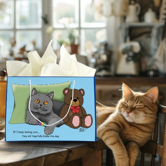 Gray Cat Teddy Bear Große Geschenktüte