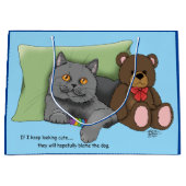 Gray Cat Teddy Bear Große Geschenktüte (Vorderseite)
