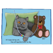 Gray Cat Teddy Bear Große Geschenktüte (Rückseite)